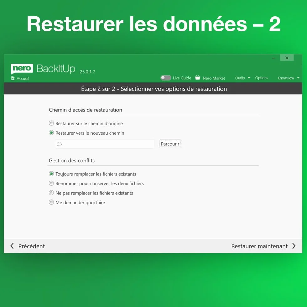 Nero BackItUp Logiciel sauvegarde automatique Cloud chiffrement AES 256 bits Licence à vie 1 PC Windows 11/10/8/7