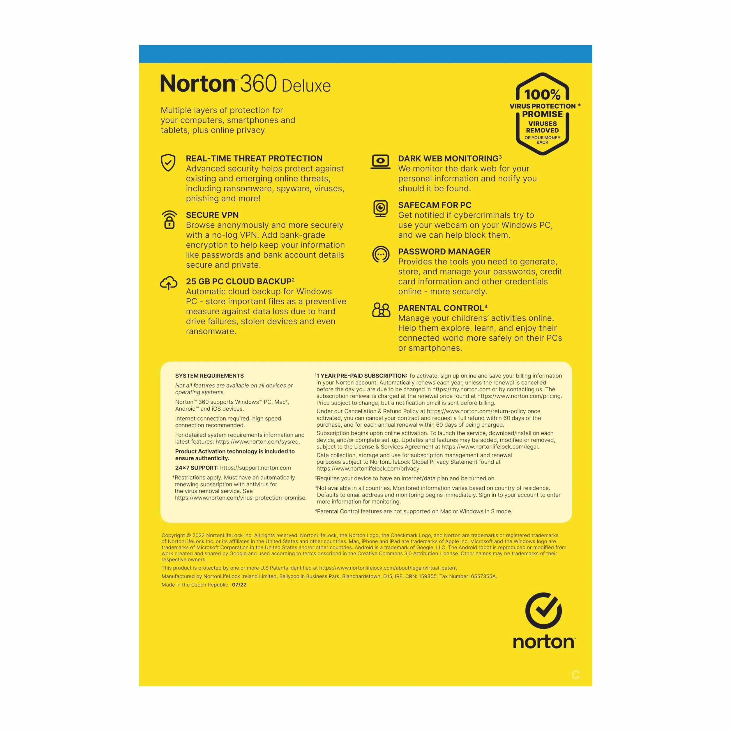 Norton 360 Deluxe 2023 Logiciel antivirus 3 appareils 12 mois abonnement PC Téléchargement