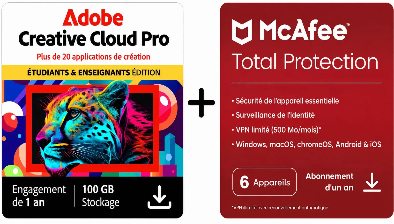 Adobe Creative Cloud All Apps Étudiants/Enseignants & McAfee Total Protection 2026 | 6 Appareils | 12 Mois | Téléchargement | Code d'activation