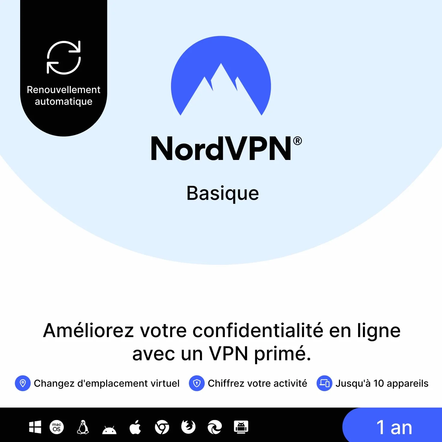 NordVPN Basique 10 Appareils 1 An Logiciel VPN Premium Abonnement