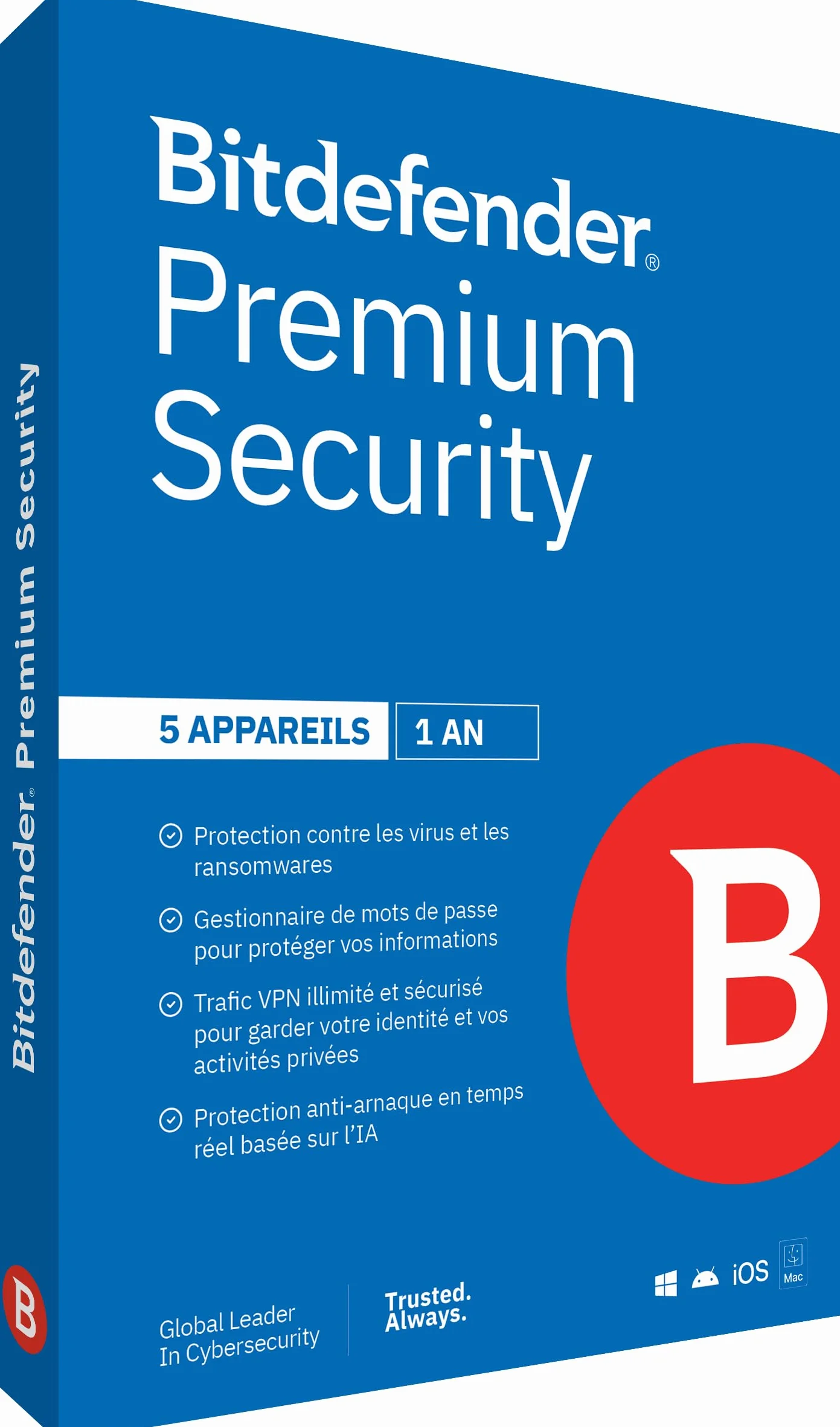 Bitdefender Premium Security Individual 2026 5 Appareils 1 An PC/Mac/iOS/Android