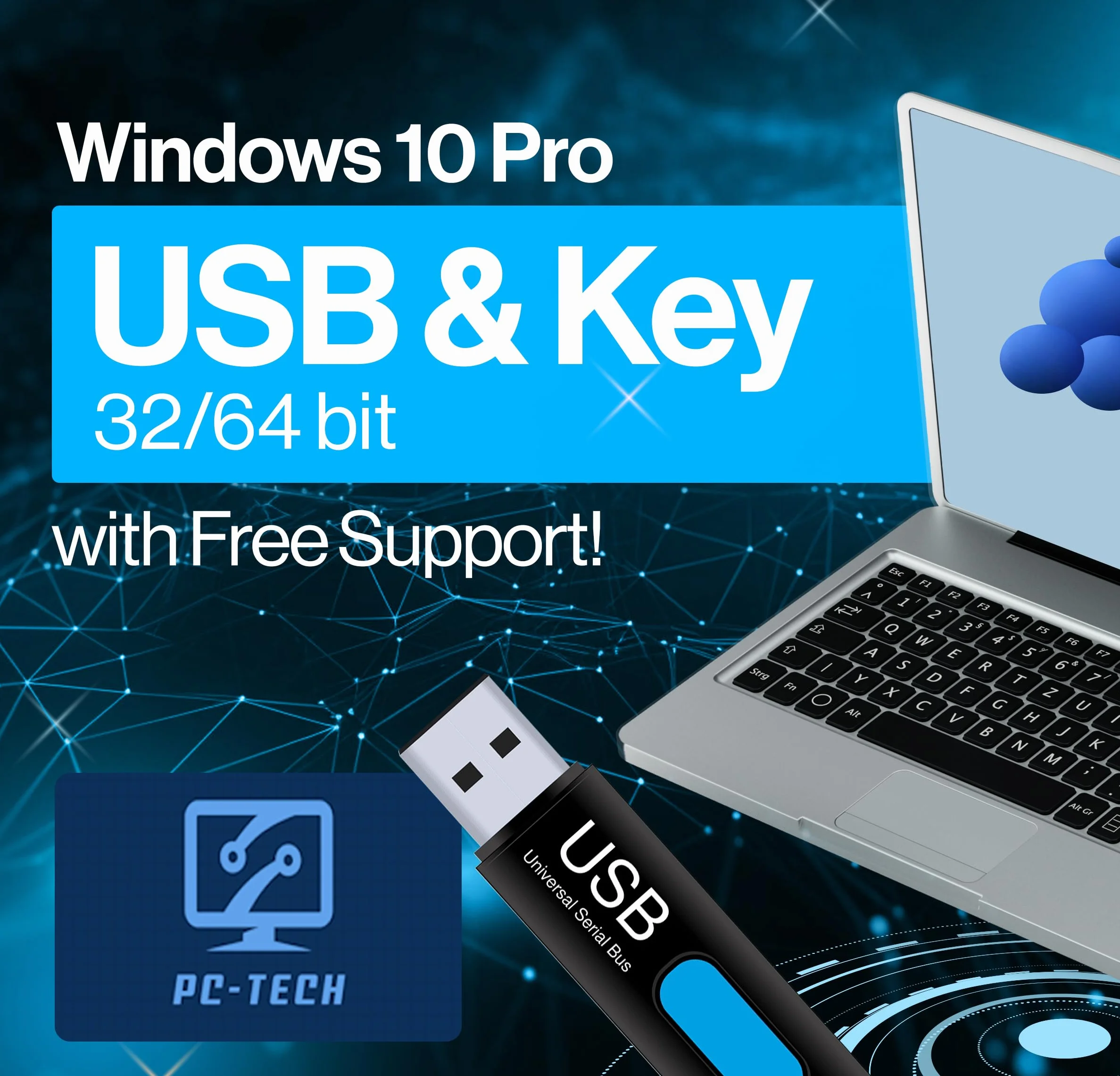 Windows 10 Professional 64 Bit USB Recovery Key PC-TECH