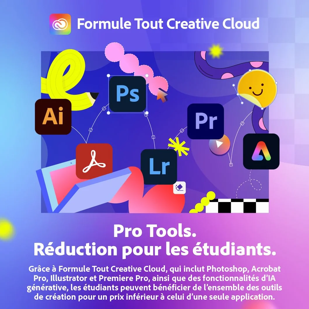 Adobe Creative Cloud Pro Étudiants/Enseignants Logiciel Créatif avec IA 1 an PC/Mac Téléchargement