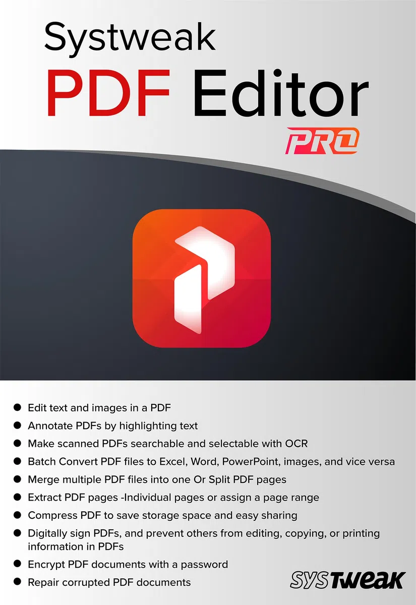 Systweak PDF Editor - Logiciel pour Windows - 1 PC, 1 an | Visualiser, Créer, Modifier, Protéger et Signer des PDF