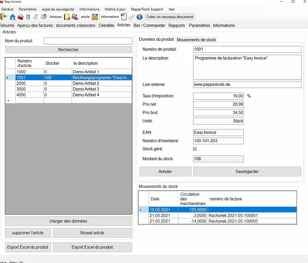 Easy Invoice Programme pour rédiger des factures et des offres Windows