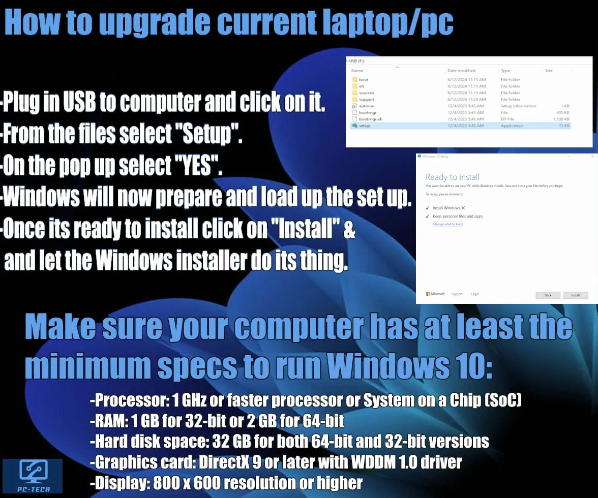 Windows 10 Professional 64 Bit USB Recovery Key PC-TECH