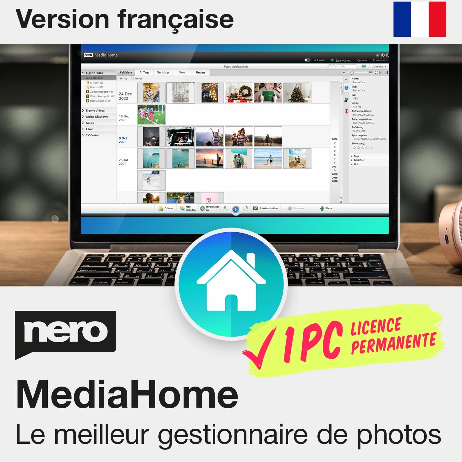 Nero MediaHome Gestion de Photos IA Licence à vie 1 PC Windows 11 10 8 7