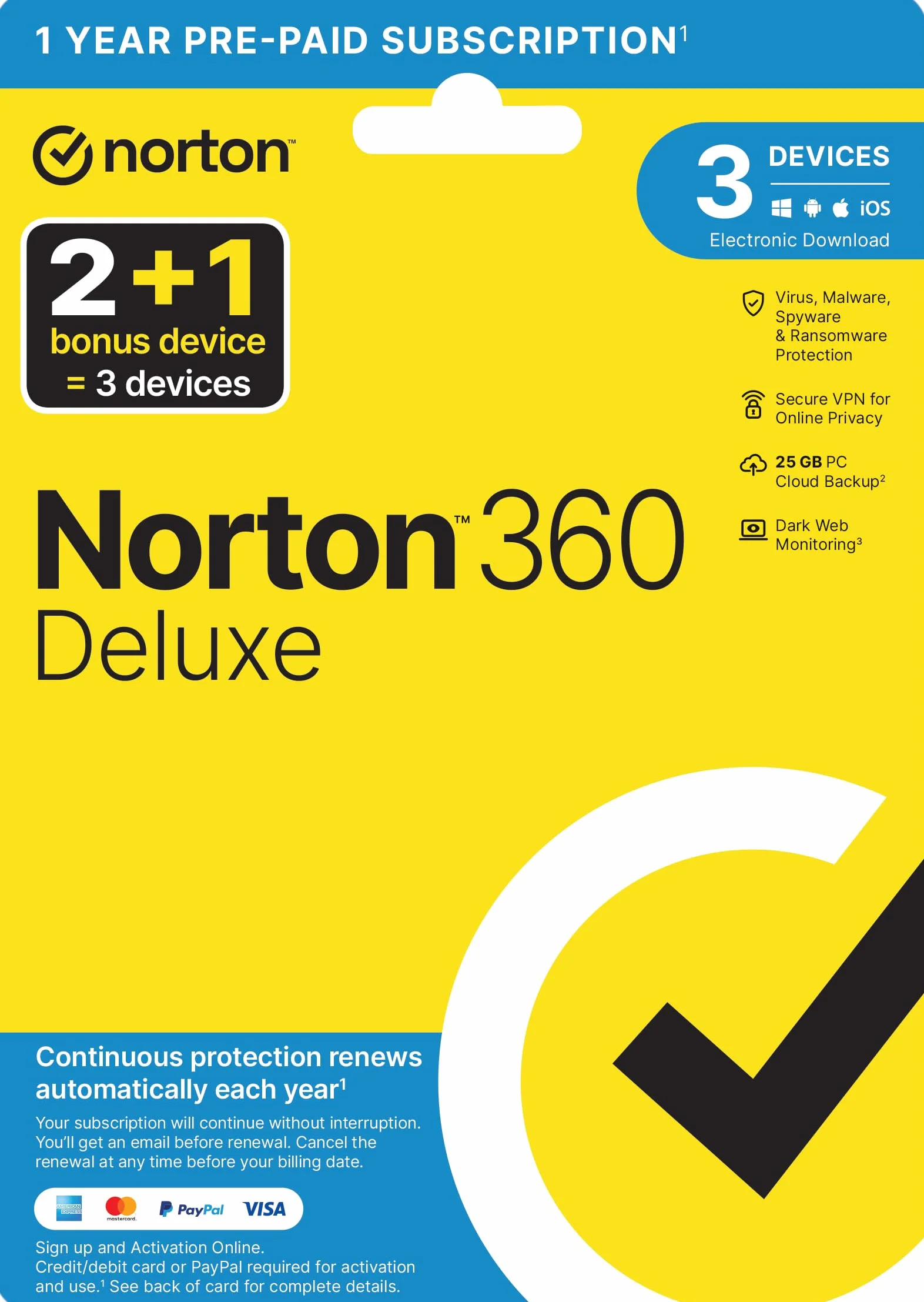 Norton 360 Deluxe 2023 Logiciel antivirus 3 appareils 12 mois abonnement PC Téléchargement