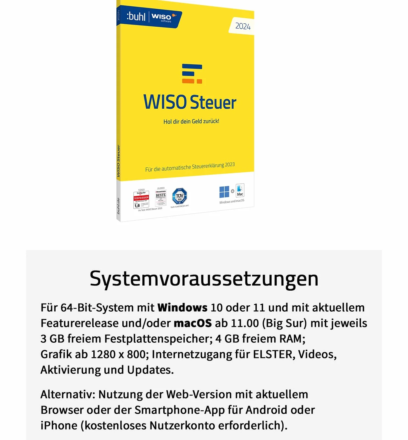 WISO Steuer 2024 für Steuerjahr 2023 Windows Mac Smartphones Tablets