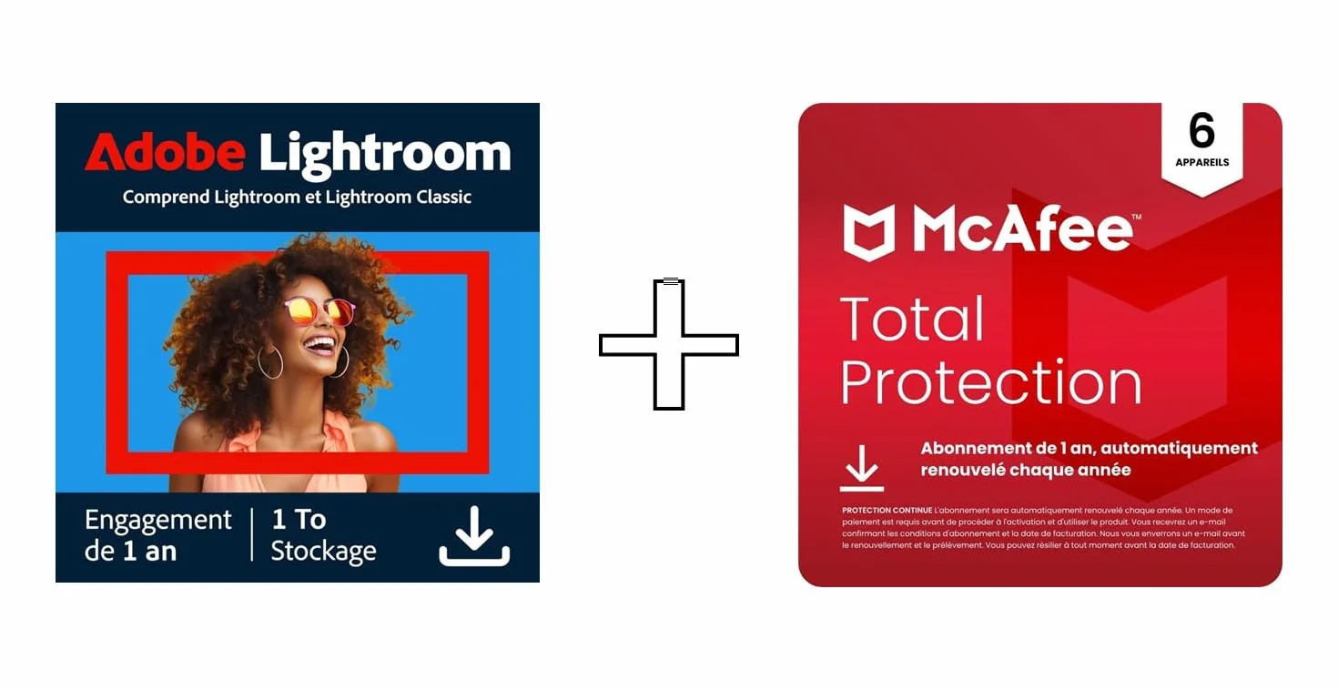 Adobe Photoshop Lightroom 1TB Cloud & McAfee Total Protection 2026 6 appareils 12 Mois Code d'activation