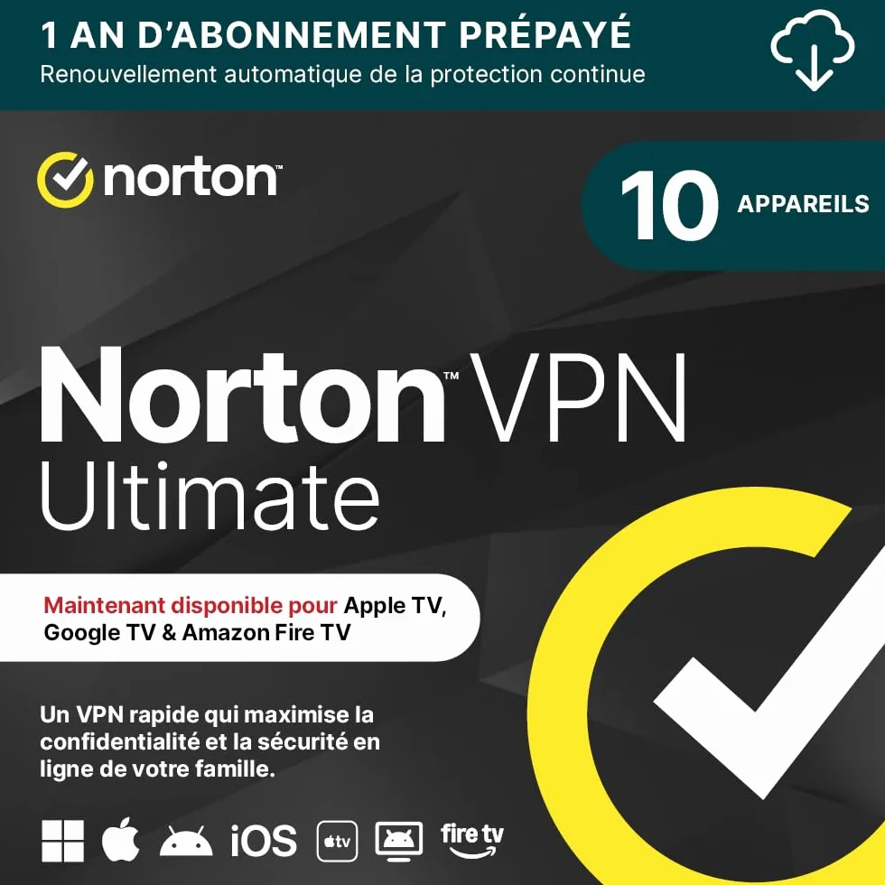 Norton VPN Ultimate 2026 10 appareils 1 an abonnement code activation email
