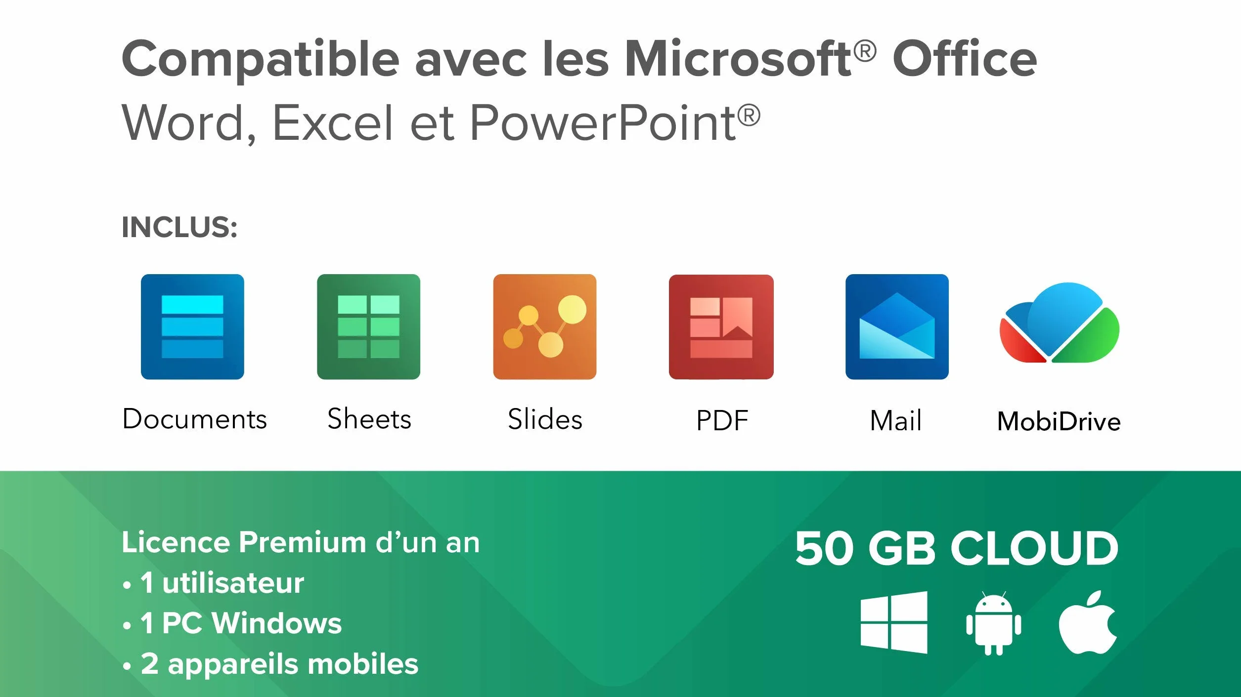 OfficeSuite Personal Version complète Documents Sheets Slides PDF Mail Calendar 1 PC Windows 2 appareils mobiles Licence 1 an