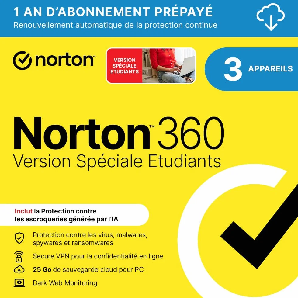 Norton 360 Deluxe 2026 3 Appareils 1 An Renouvellement Automatique Téléchargement