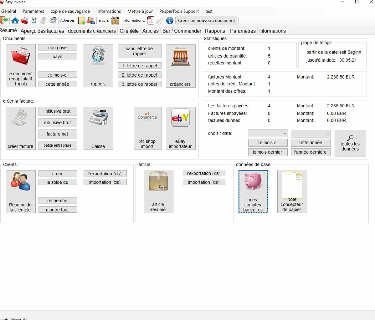 Easy Invoice Programme pour rédiger des factures et des offres Windows