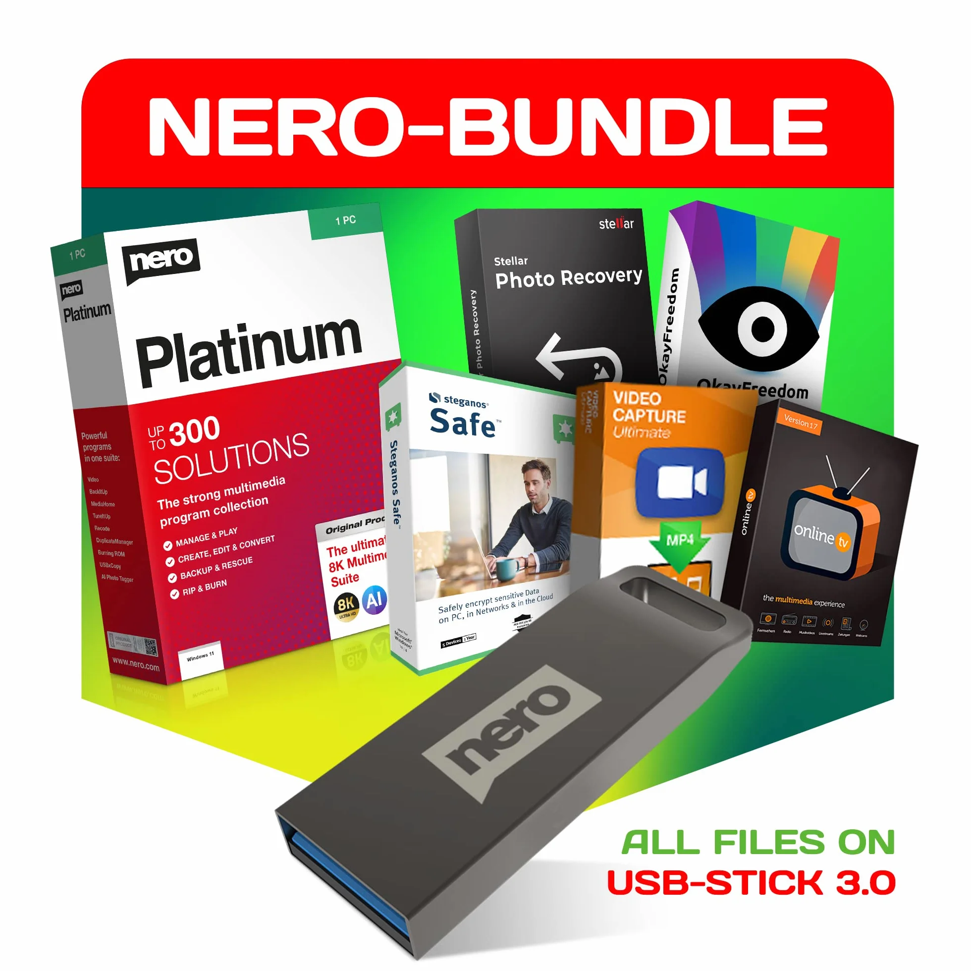 Nero Platinum Unlimited Suite Multimédia Montage Vidéo Gravure CD/DVD Sauvegarde Gestion Photos Optimisation PC Récupération Données VPN Windows 11/10/8/7