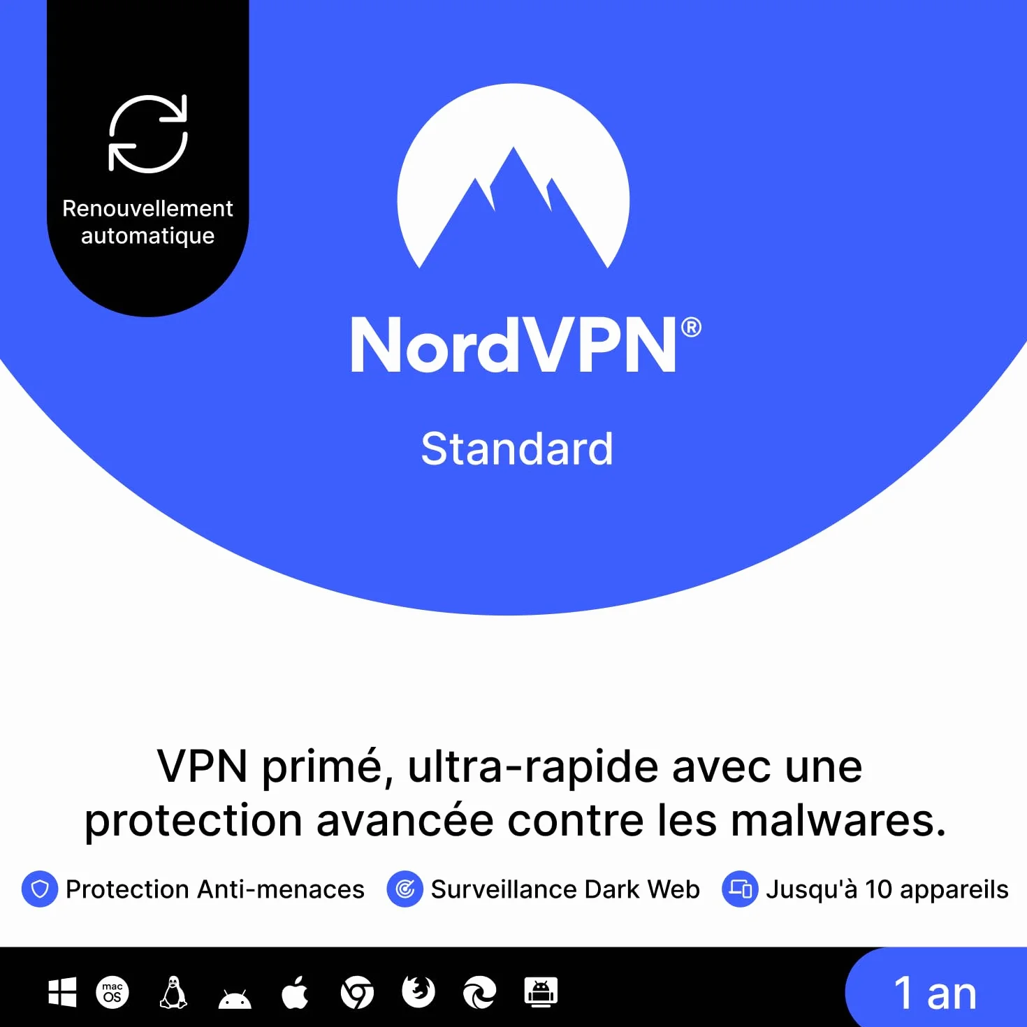 NordVPN Standard 1 An 10 Appareils VPN Cybersécurité Abonnement