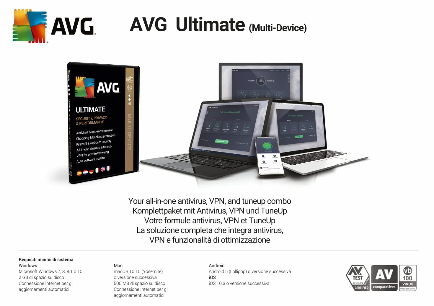 AVG Ultimate 2026 Antivirus avec Secure VPN et TuneUp pour PC - 10 Appareils 1 An PC/Mac/Android/iOS