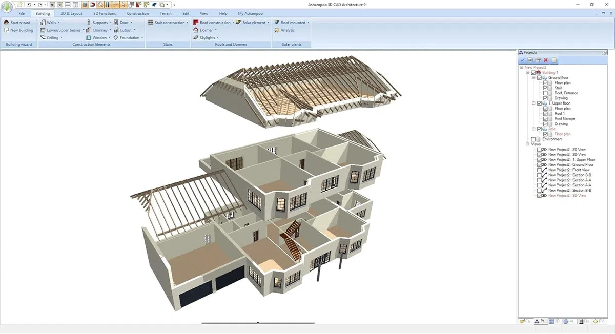3­D CAD Architecture 11⁠ - design Software for house, garden, balcony, photovoltaic, walls - 2D 3D objects for Win 11, 10