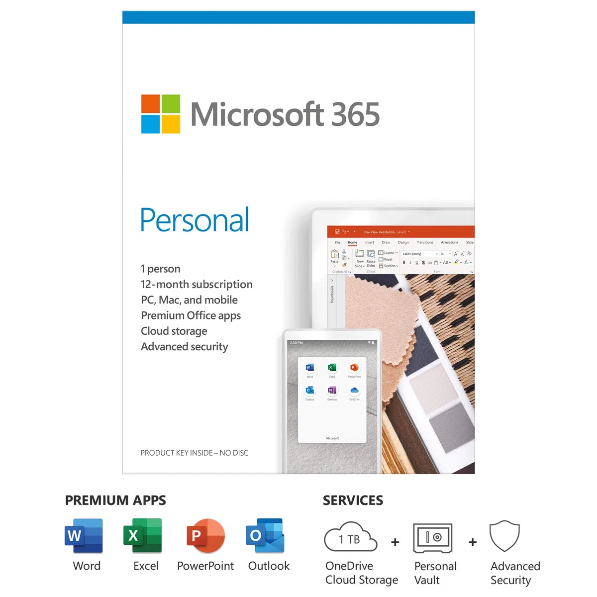 Microsoft 365 Personal 1 user 1 year subscription PC/Mac Tablet phone multilingual box