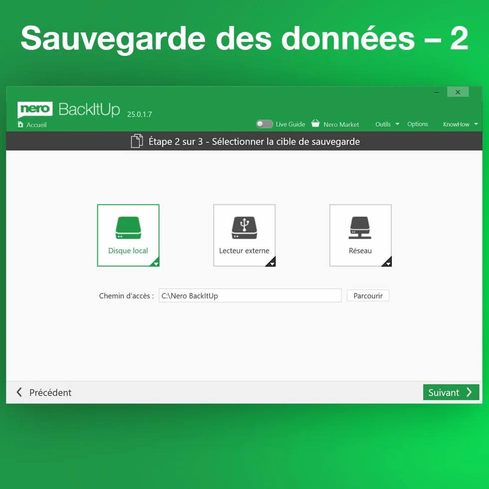 Nero BackItUp Logiciel sauvegarde automatique Cloud chiffrement AES 256 bits Licence à vie 1 PC Windows 11/10/8/7