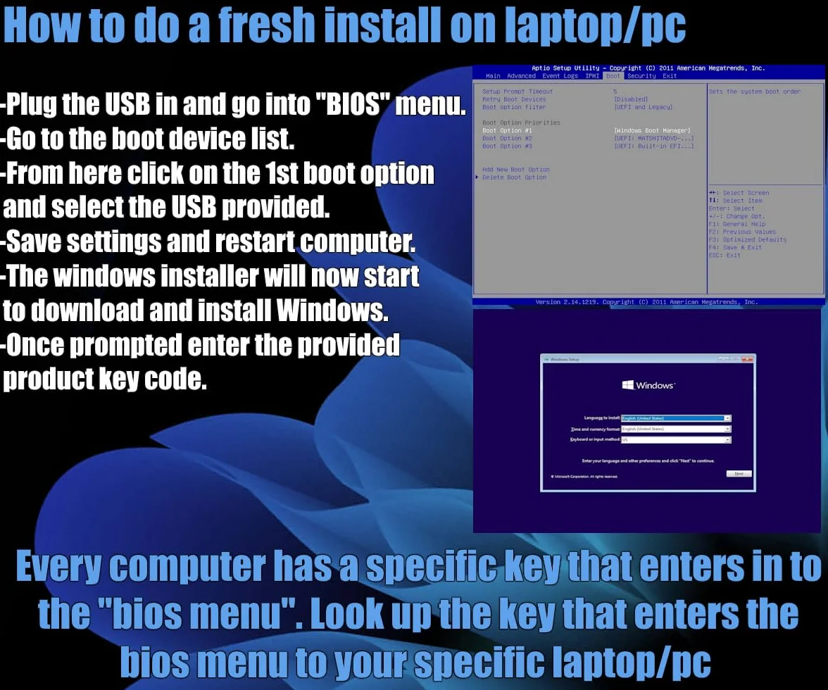 Windows 10 Professional 64 Bit USB Recovery Key PC-TECH