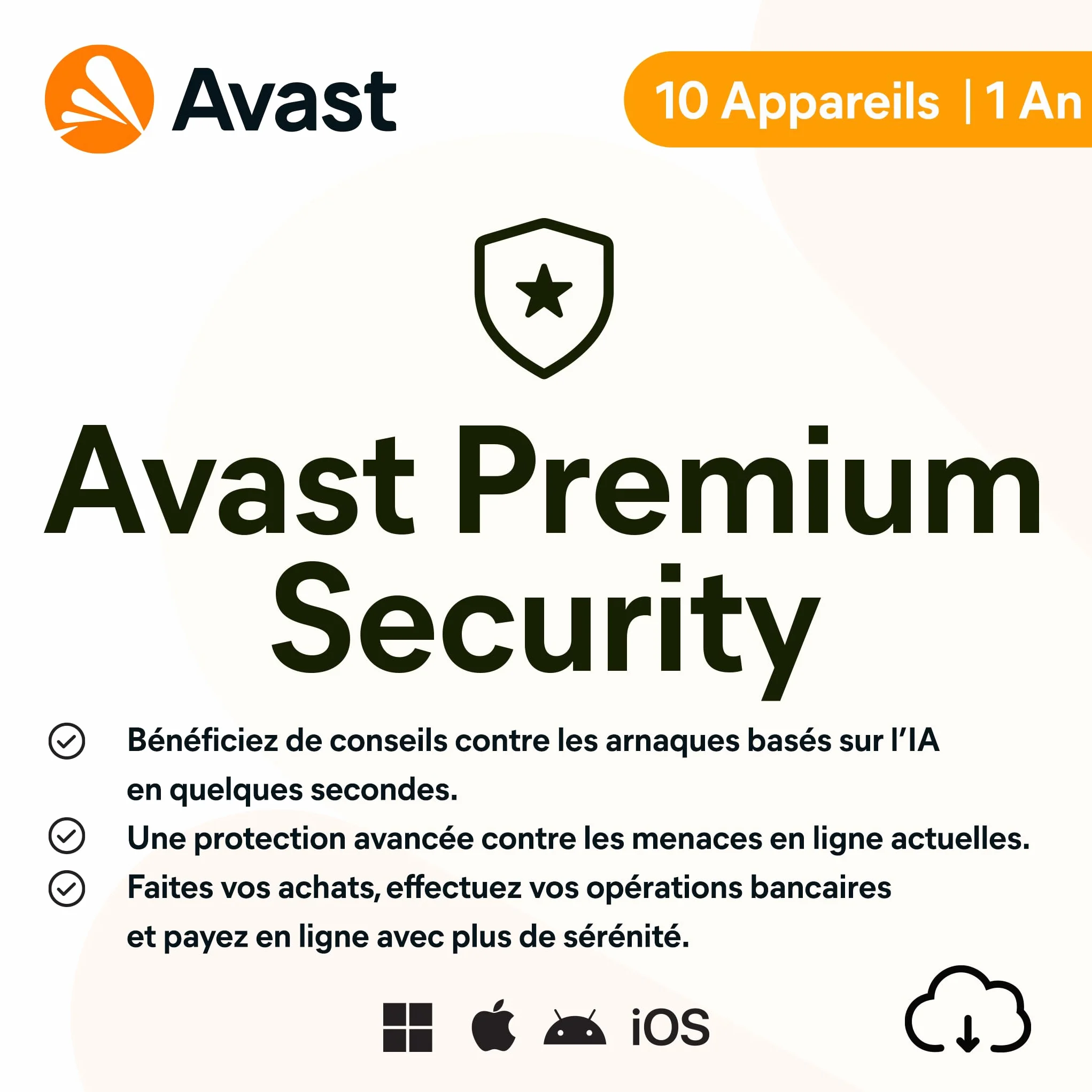 Avast Premium Security 2026 Antivirus 10 appareils 1 An Code d'activation