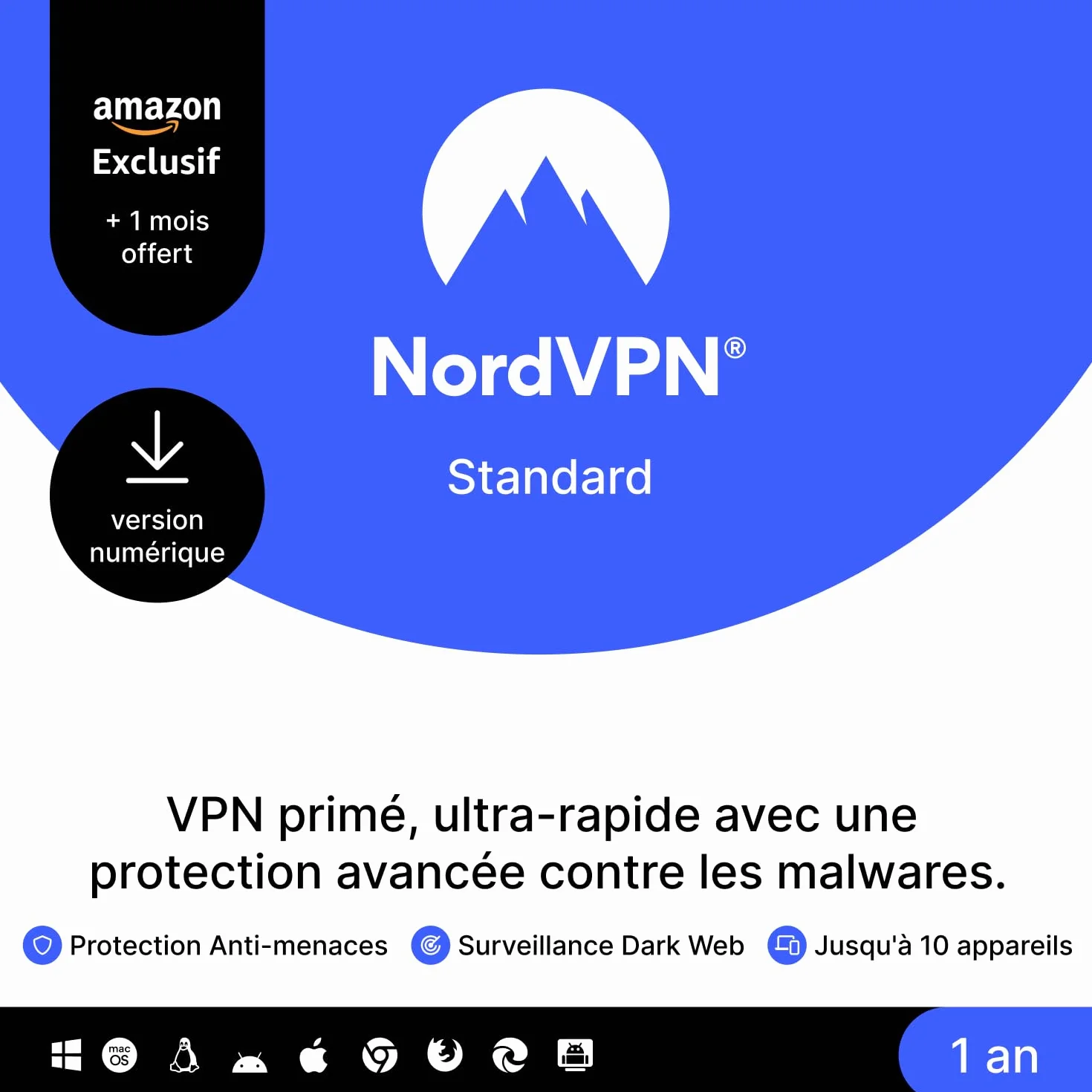 NordVPN Standard 10 Appareils 1 An + 1 Mois Extra Code Numérique
