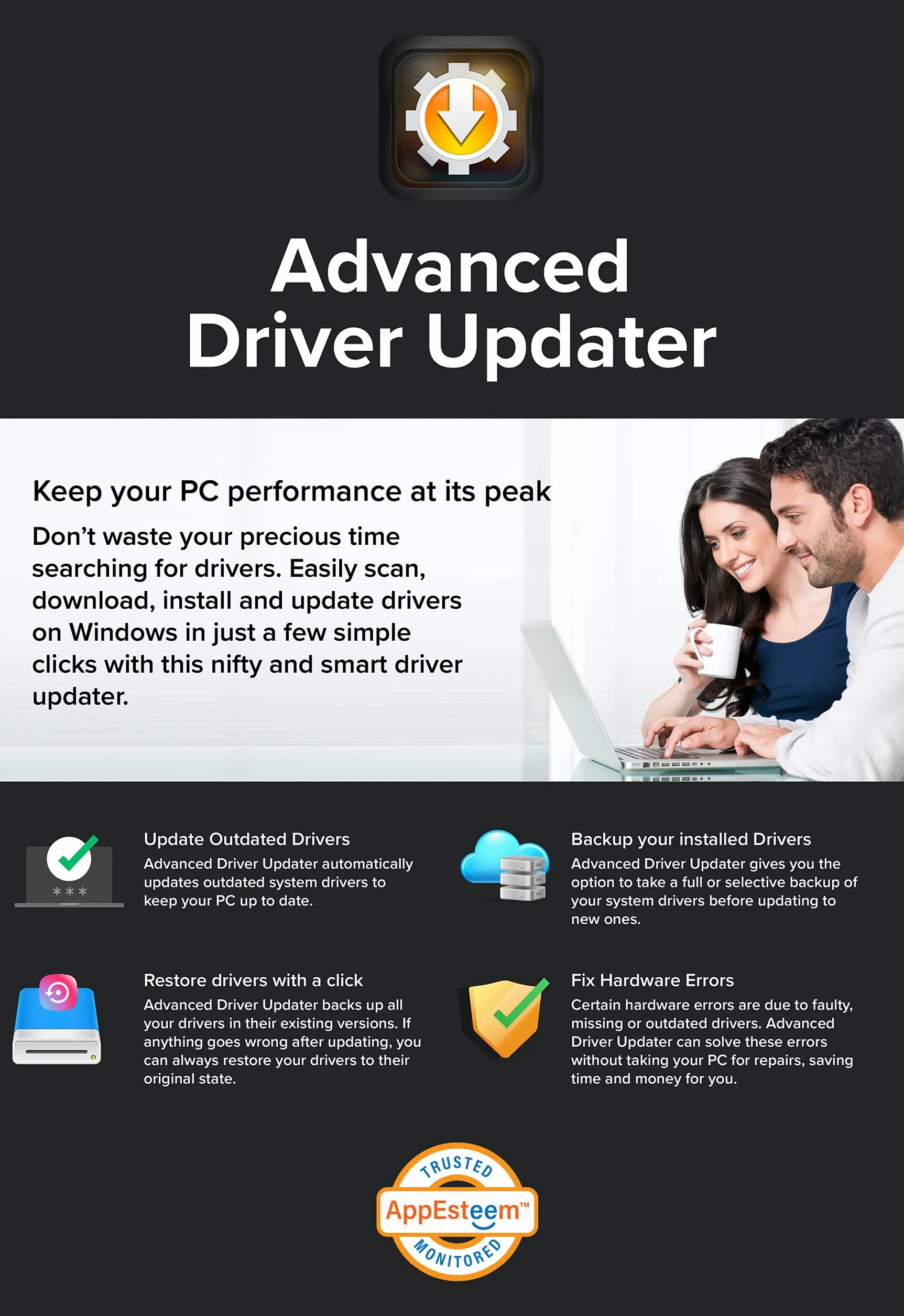 Advanced Driver Updater 1 PC 1 an logiciel pilotes Windows téléchargement mise à jour