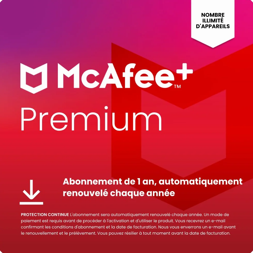 McAfee+ Premium Antivirus VPN Logiciel de Sécurité Abonnement 12 mois Téléchargement Numérique