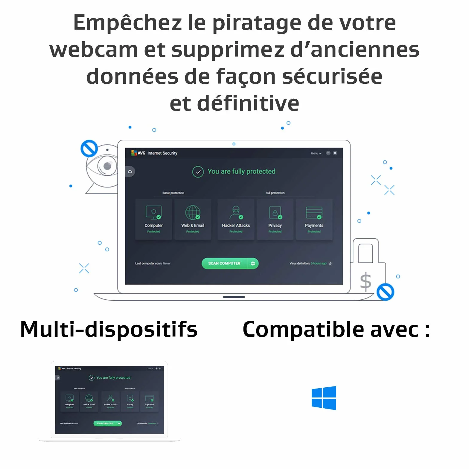 AVG Internet Security 2026 Antivirus 10 appareils 1 An Code d'activation