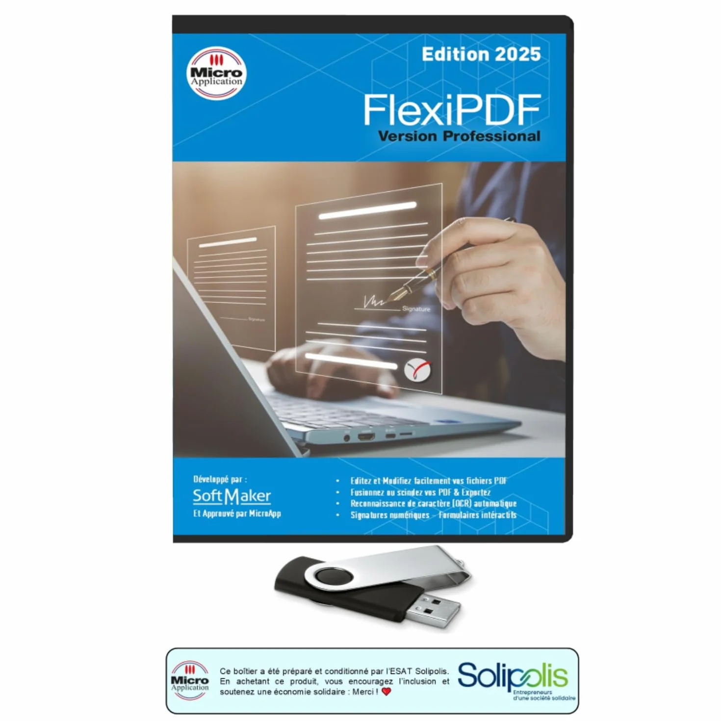 FlexiPDF Professional 2025 - Éditeur PDF Complet - Licence Perpétuelle 3 PC - Version DVD