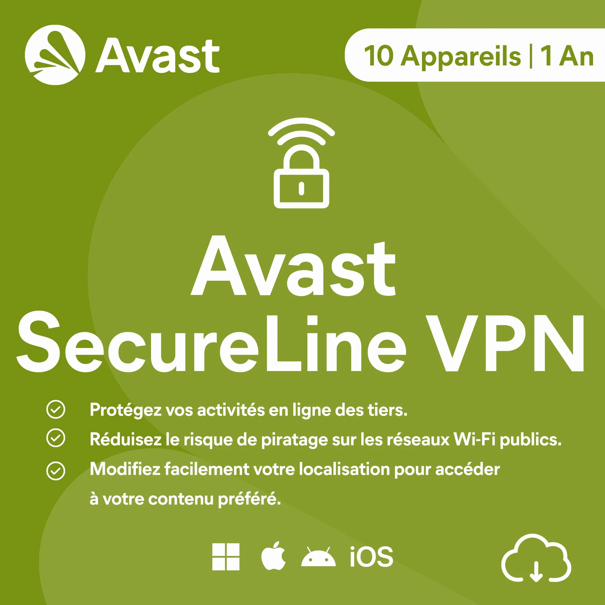 Avast SecureLine VPN 2026 10 appareils 1 An Code d'activation email