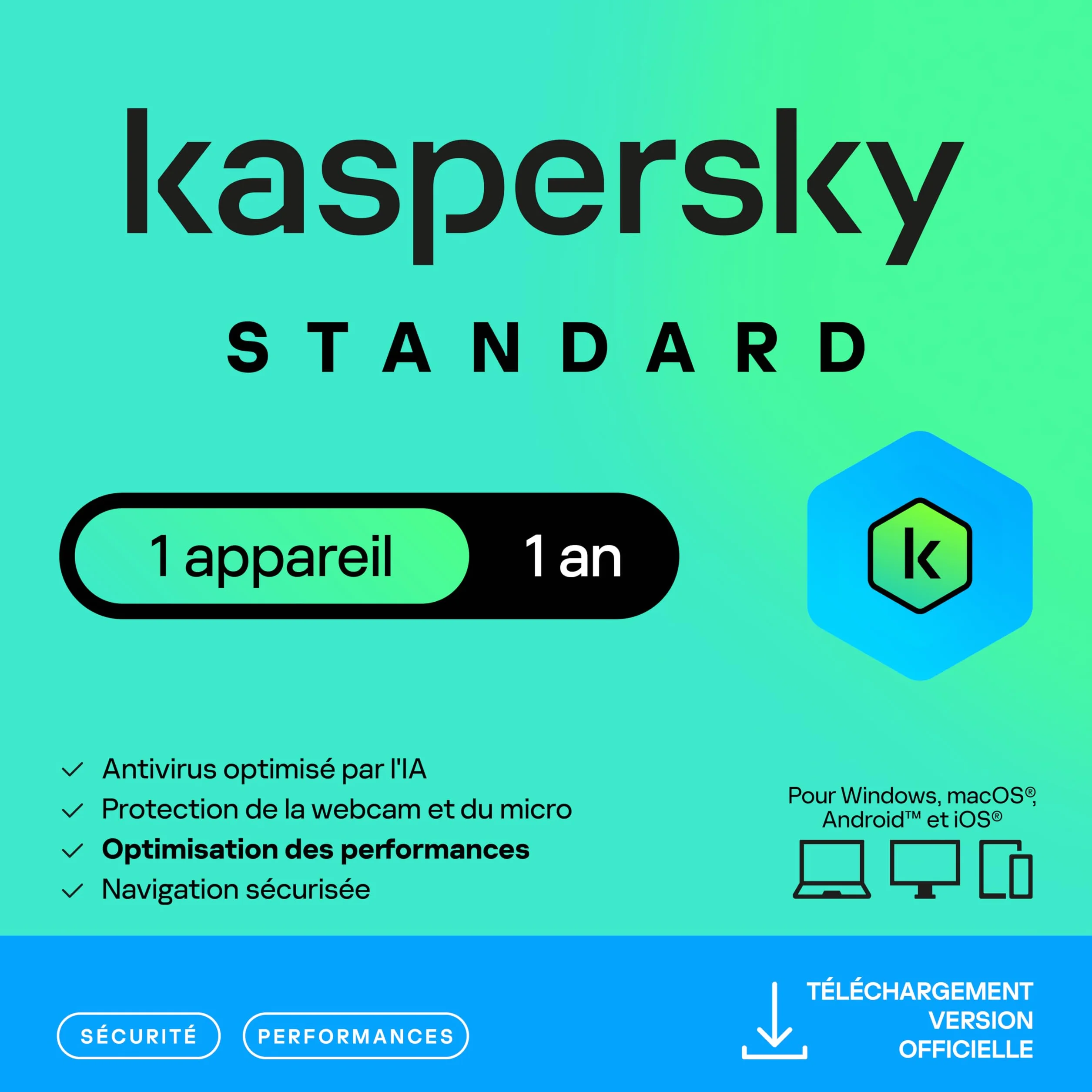 Kaspersky Standard Anti-Virus 2026 | 1 appareil | 1 an | Sécurité Avancée | Protection bancaire | PC/Mac/Mobile