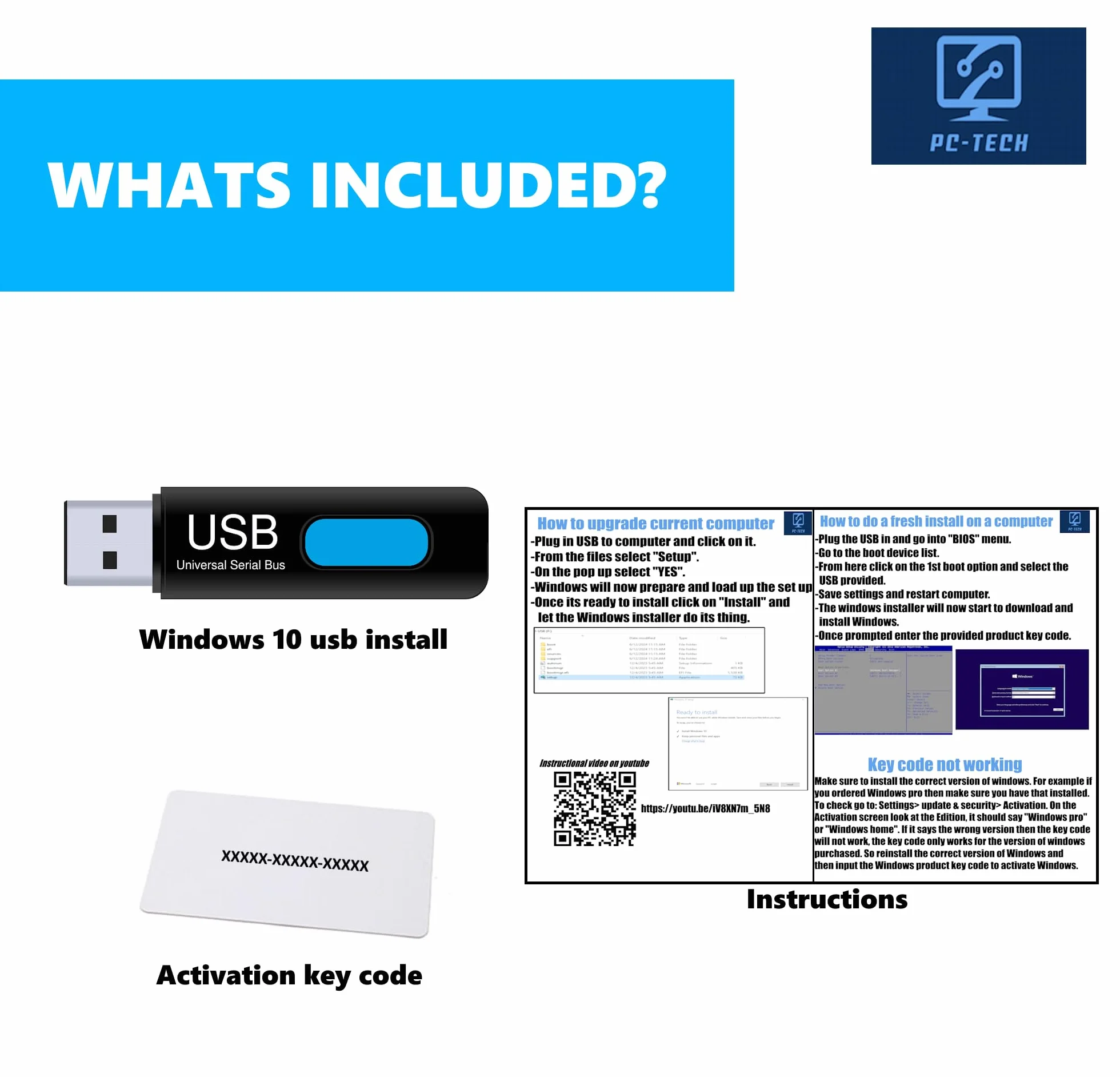Windows 10 Professional 64 Bit USB Recovery Key PC-TECH