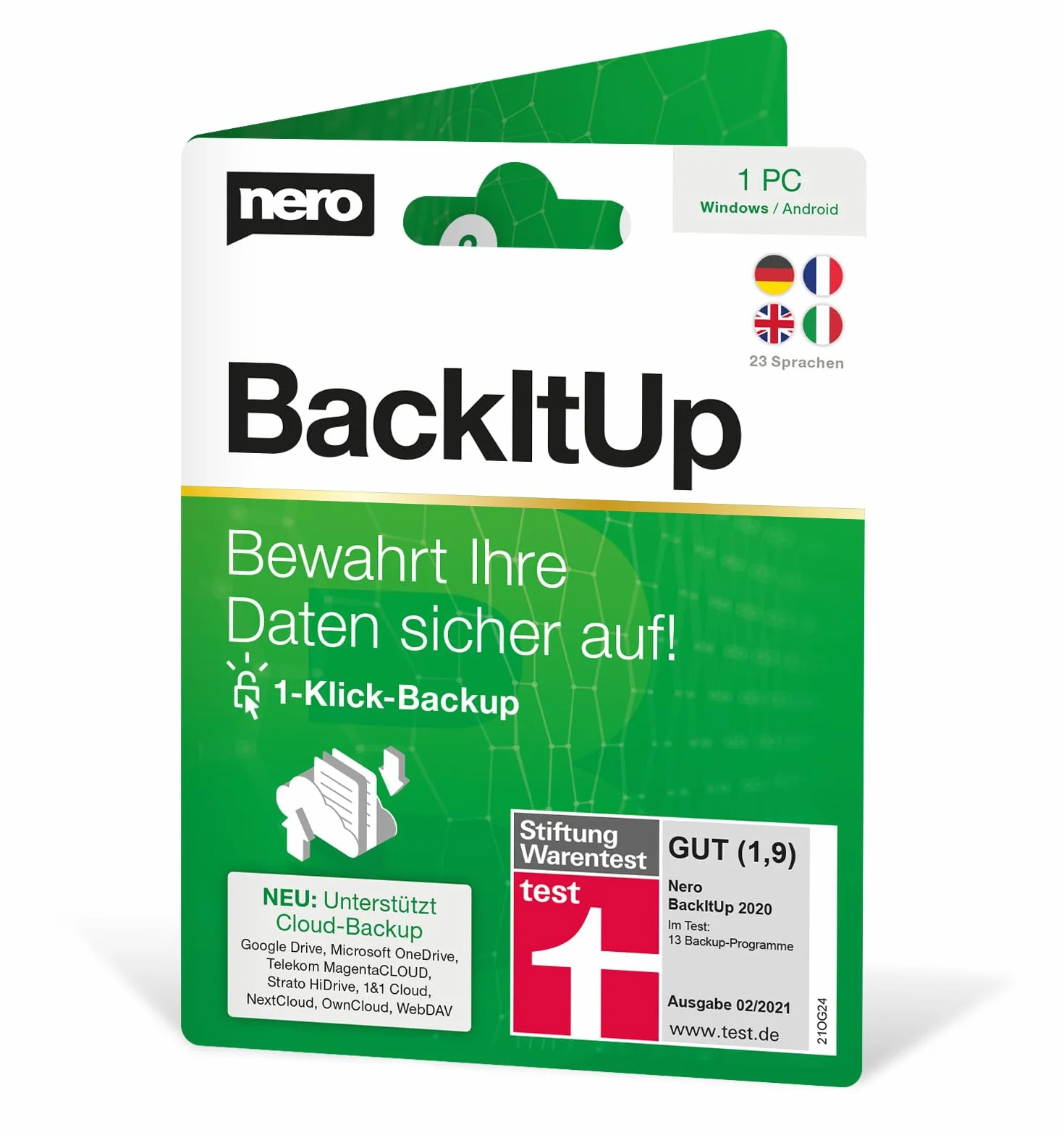 Nero BackItUp Logiciel sauvegarde automatique Cloud chiffrement AES 256 bits Licence à vie 1 PC Windows 11/10/8/7