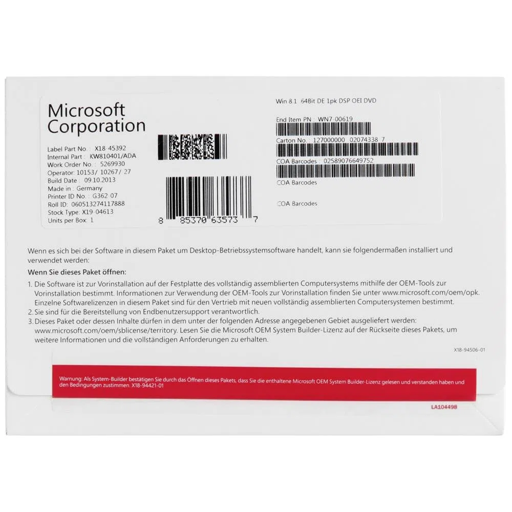Windows 8.1 OEM 64 Bit Vollversion [import allemand]