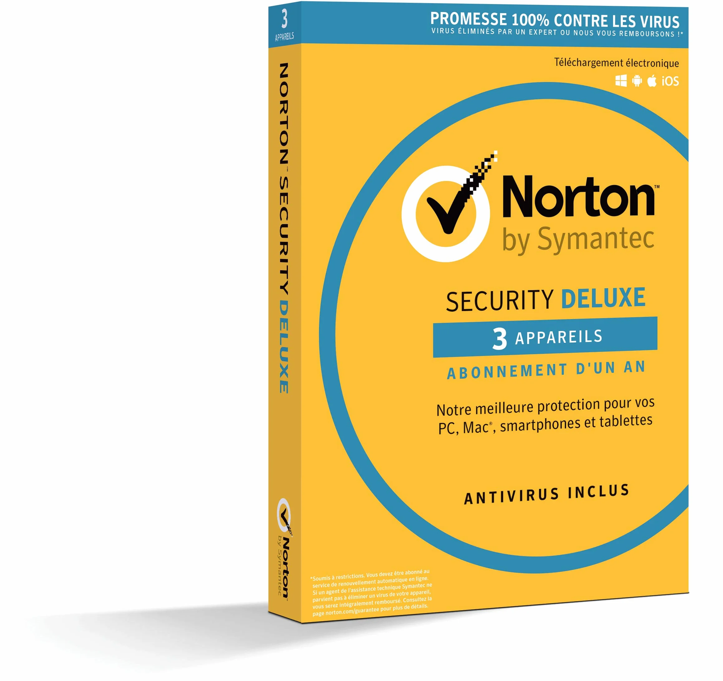 NortonLifeLock Security Deluxe 2018 Antivirus 1 an 3 appareils PC Mac smartphone tablette Windows Mac OS Android iOS
