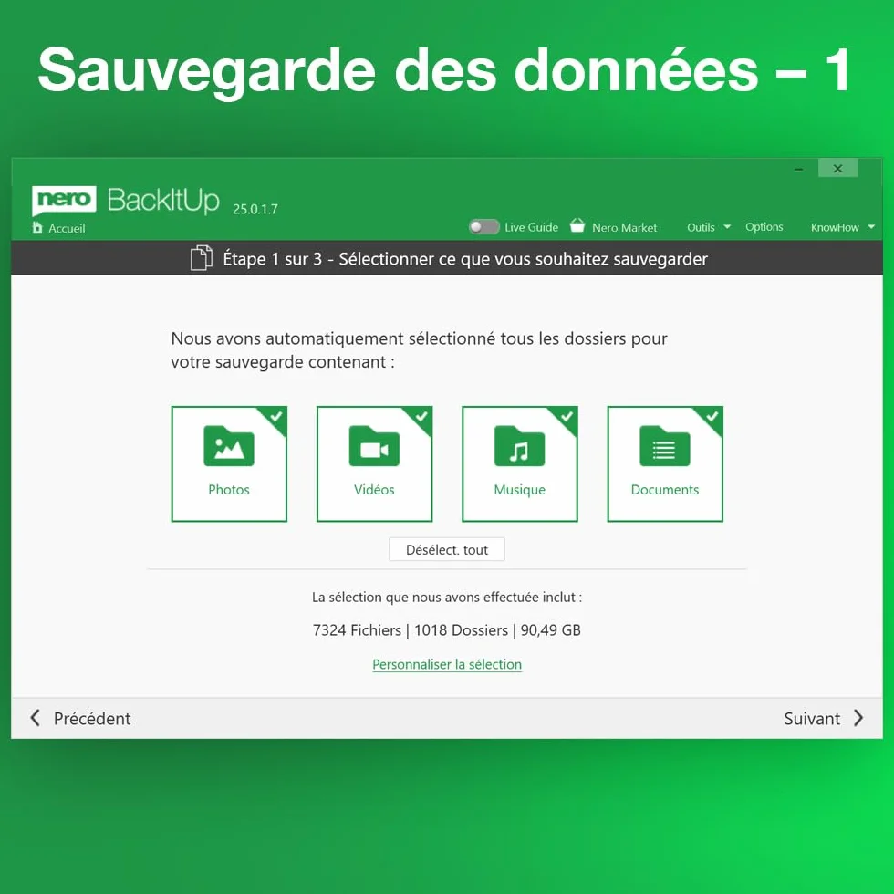 Nero BackItUp Logiciel sauvegarde automatique Cloud chiffrement AES 256 bits Licence à vie 1 PC Windows 11/10/8/7