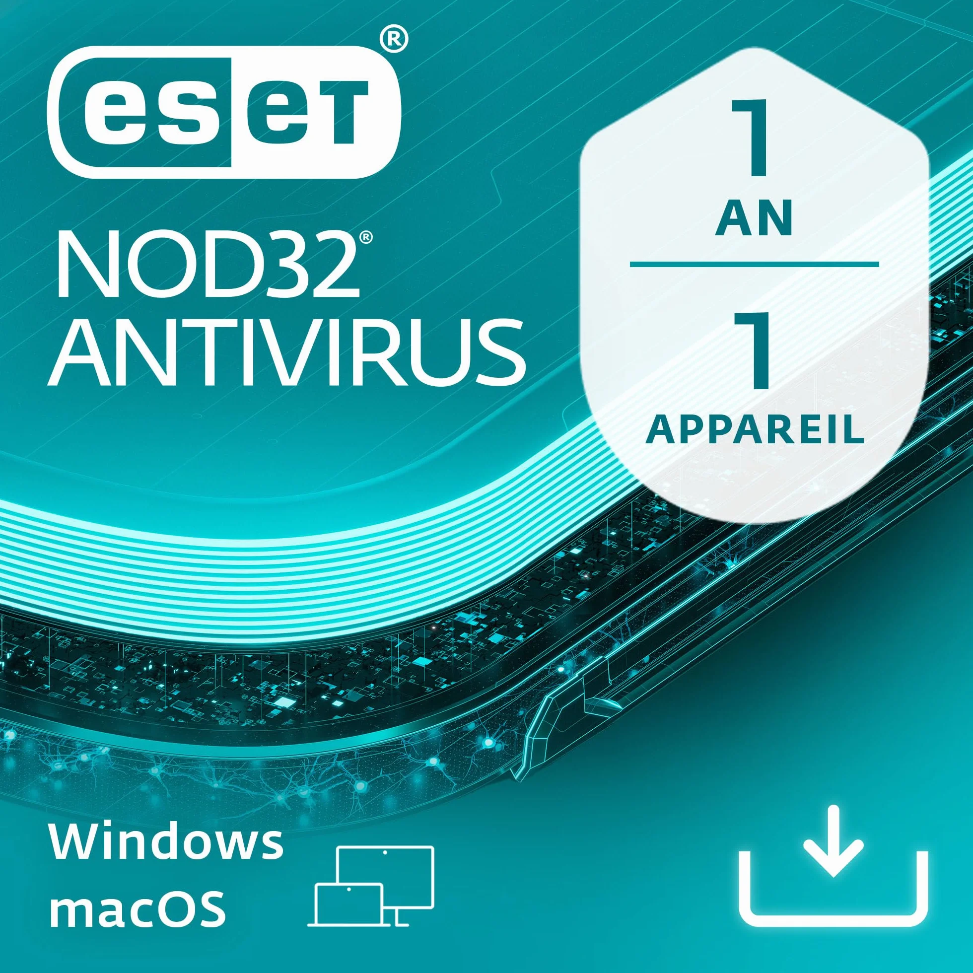 ESET NOD32 Antivirus 2025 1 appareil 1 an Protection multicouche Windows Mac