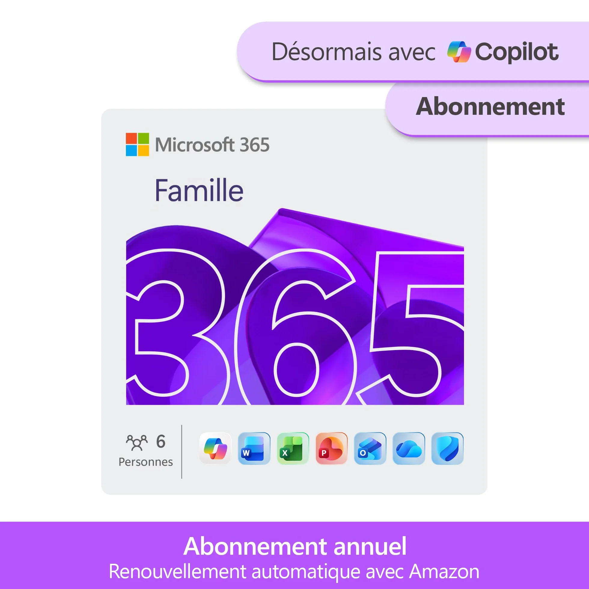 Microsoft 365 Famille 12 mois 6 utilisateurs Office IA 6To OneDrive Abonnement
