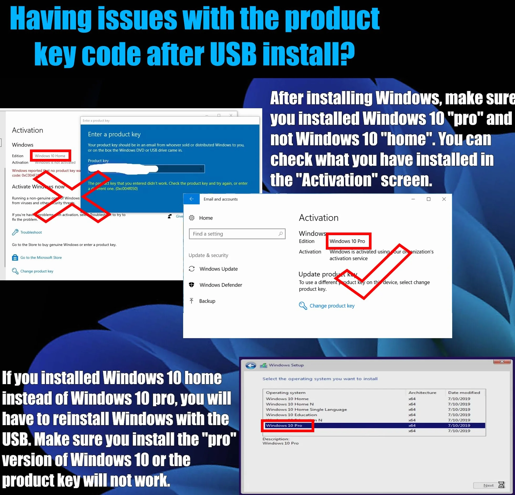 Windows 10 Professional 64 Bit USB Recovery Key PC-TECH