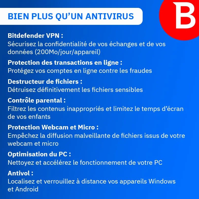 Bitdefender Total Security 2026 3 Appareils 1 An PC Mac iOS Android Code Activation