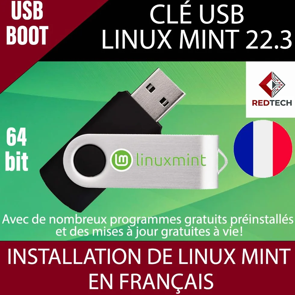 Linux Mint 22.3 Clé USB bootable 64 Bits Installation facile système d'exploitation français mode LIVE