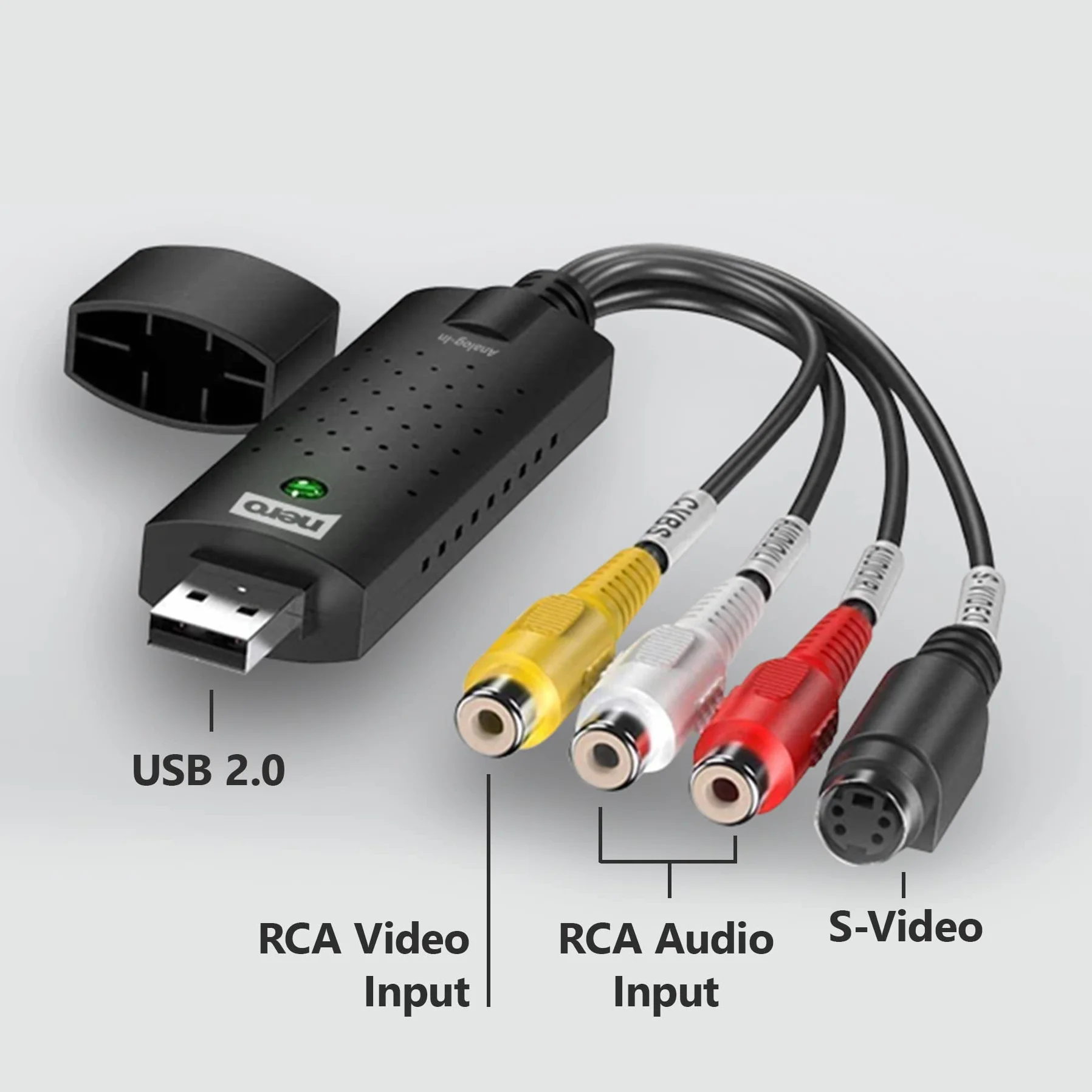 Nero VHS vers USB Video Grabber Recode Stick – Convertisseur analogique numérique pour VHS, S-VHS, Hi8 avec logiciel Nero Video, capture MP4, Windows 11/10